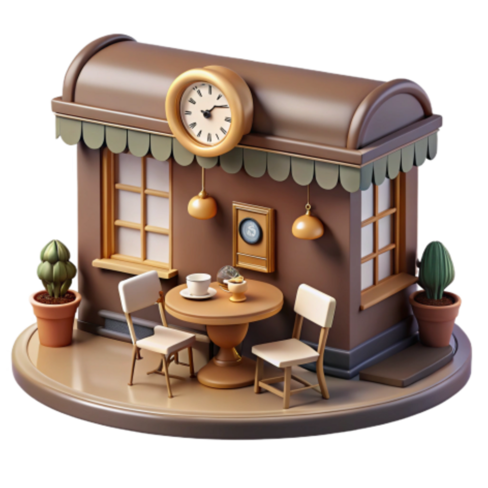 beautiful traditional Cozy Cafe 3D Render of Charming Outdoor Patio high quality png