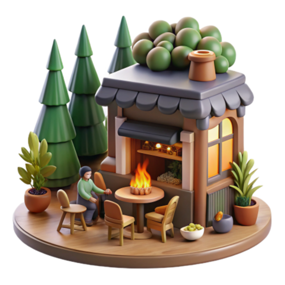 dramatic traditional Cozy Cabin Fireside 3D Render of a Relaxing Scene exclusive png