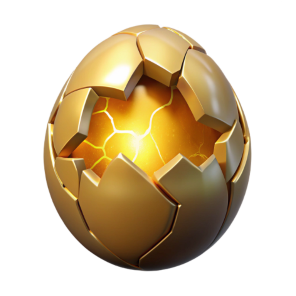 wonderful abstract Golden Egg, Shattered Shell, Energy Core authentic png