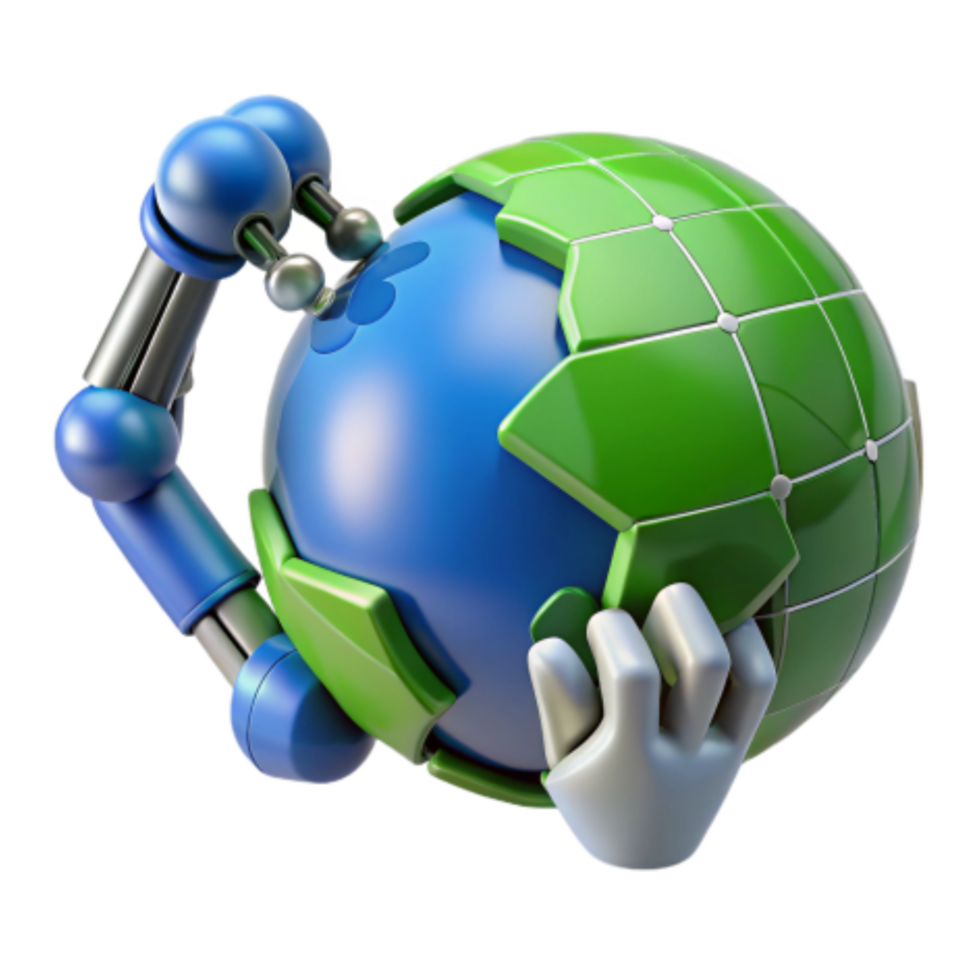 vibrant traditional Robot Repairing Green Energy Globe original png