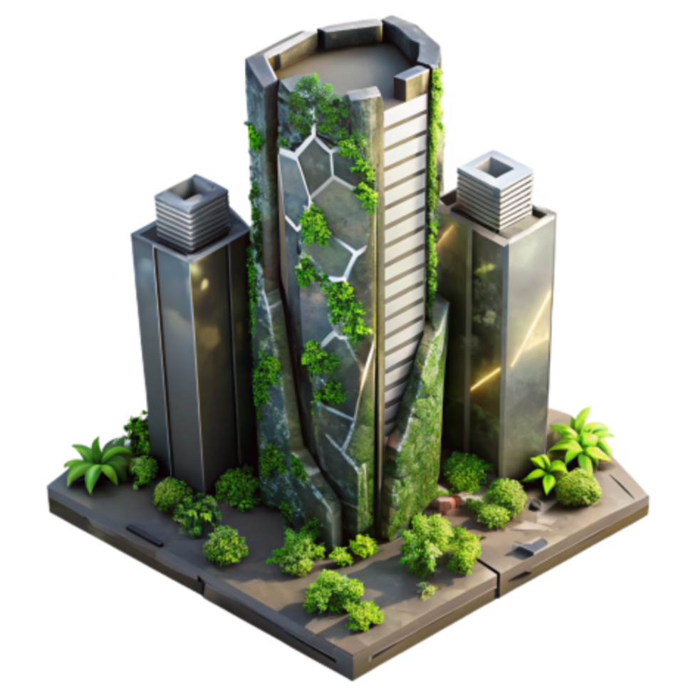 elegant modern Overgrown Skyscraper Futuristic Urban Jungle original png