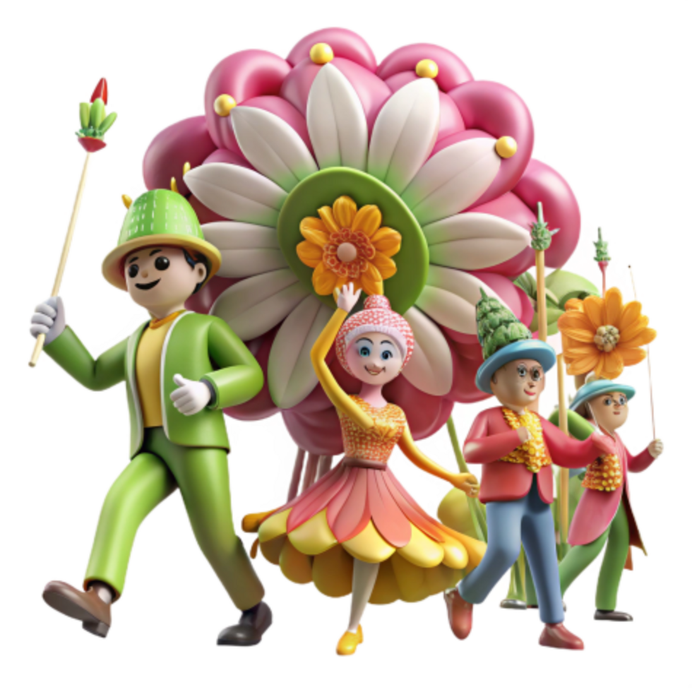 wonderful classic Floral Festival Parade 3D Animated Characters authentic png