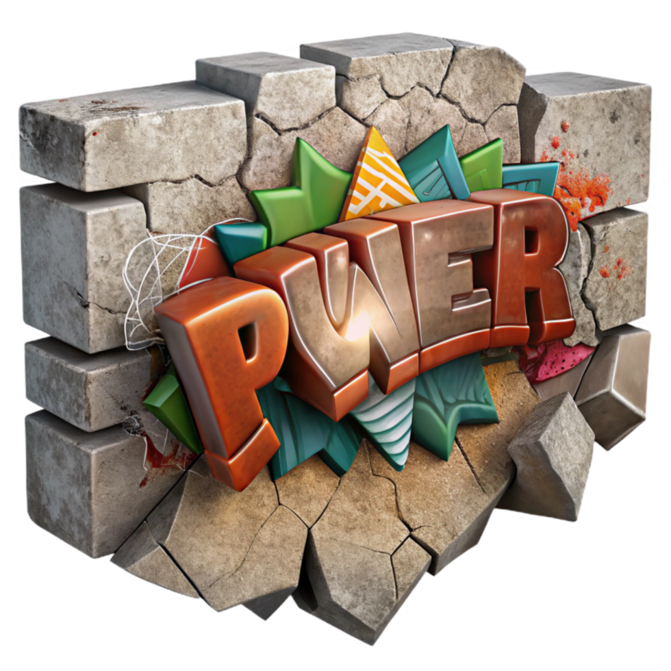 dramatic minimalist Power Breaking Through 3D Text Effect 4K png
