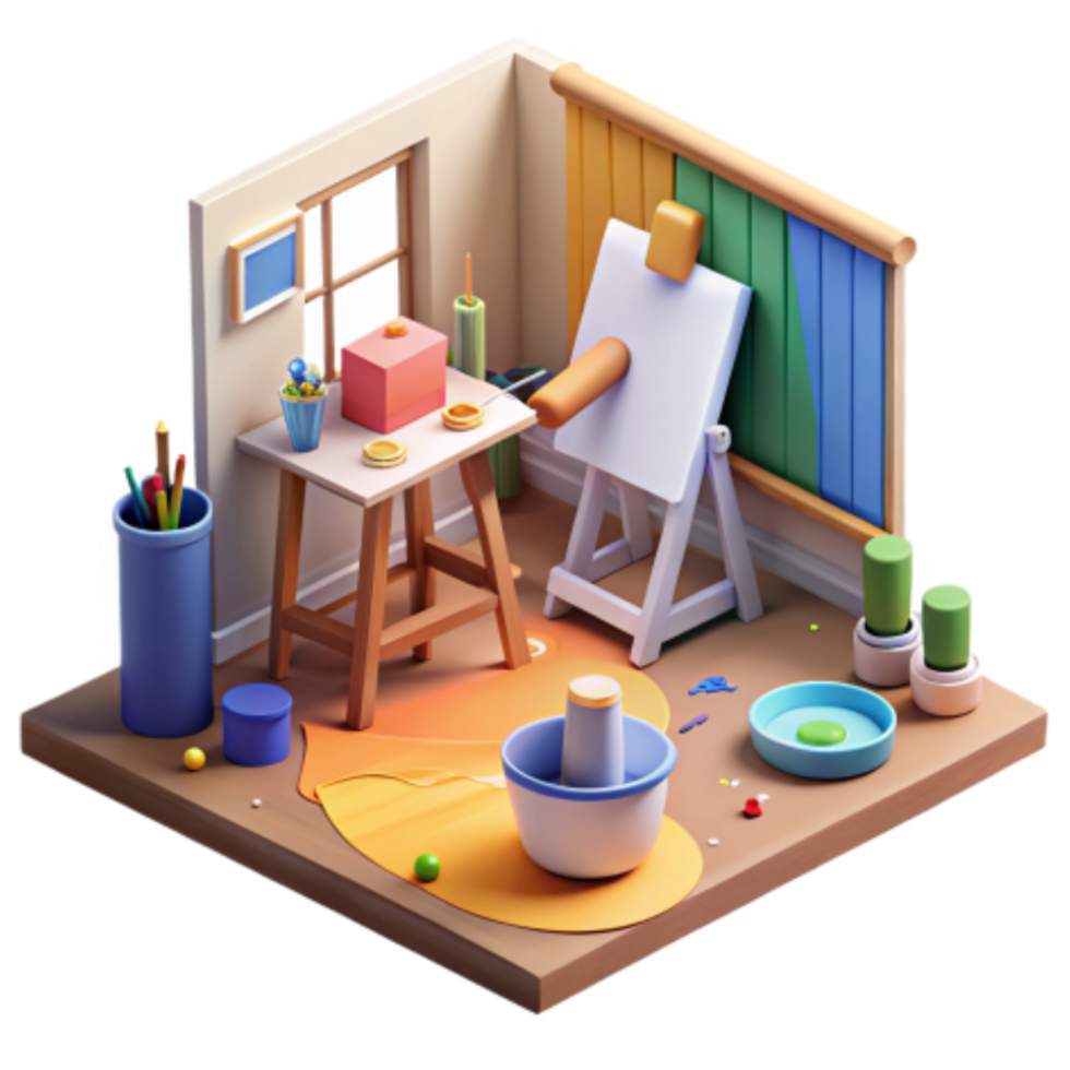 impressive classic 3D Render of an Artistic Studio Workspace exclusive png