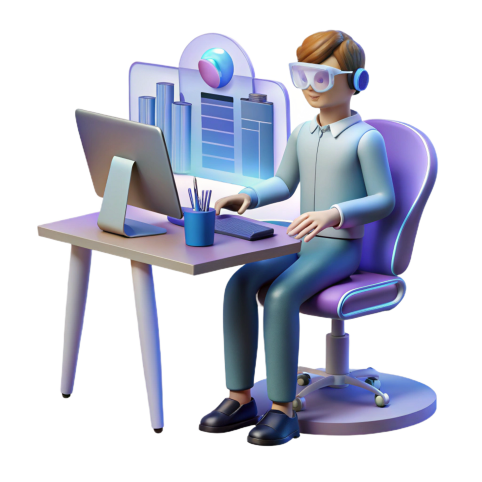 extraordinary rustic Data Analyst Working at Desk with Computer professional png