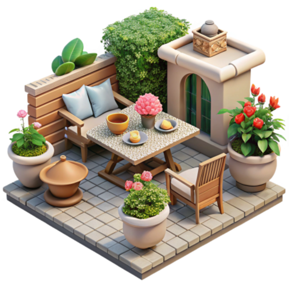 wonderful rustic Serene Patio Design Outdoor Relaxation Space with Greenery genuine png