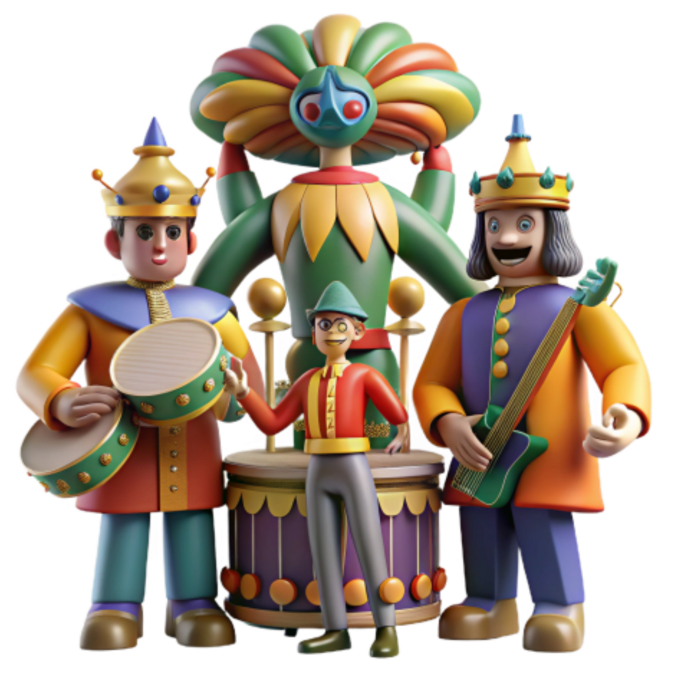 wonderful classic Colorful Festive Band 3D Render of Musical Characters original png