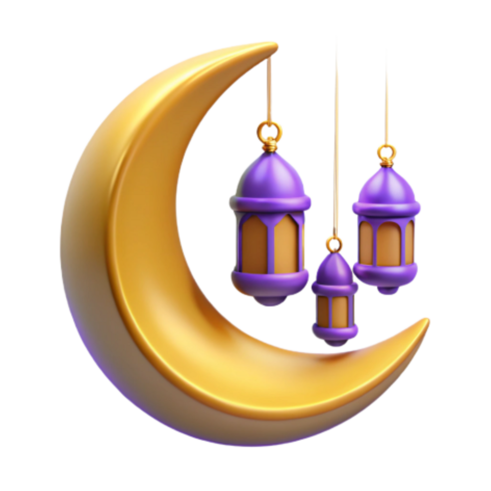 beautiful rustic Crescent Moon with Hanging Lanterns Festive Islamic Design exclusive png