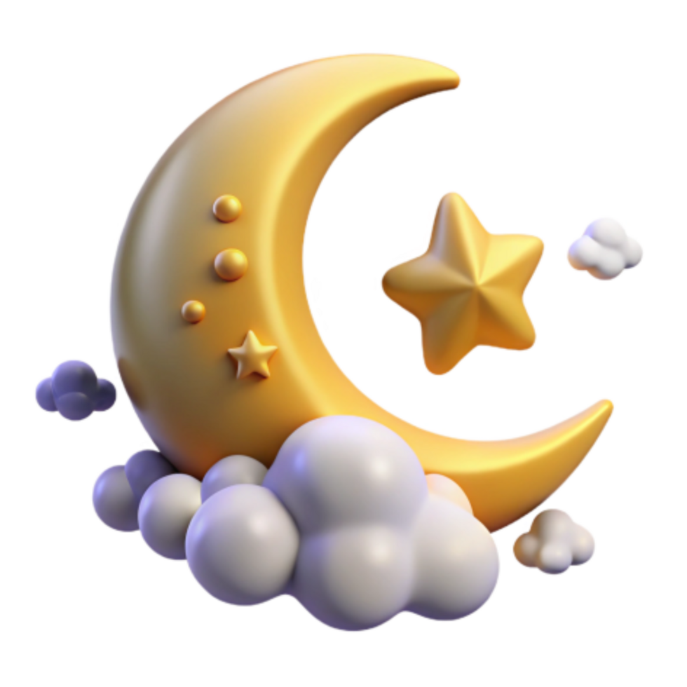 vibrant artistic Crescent Moon, Stars, and Clouds Night Sky 3D Render exclusive png
