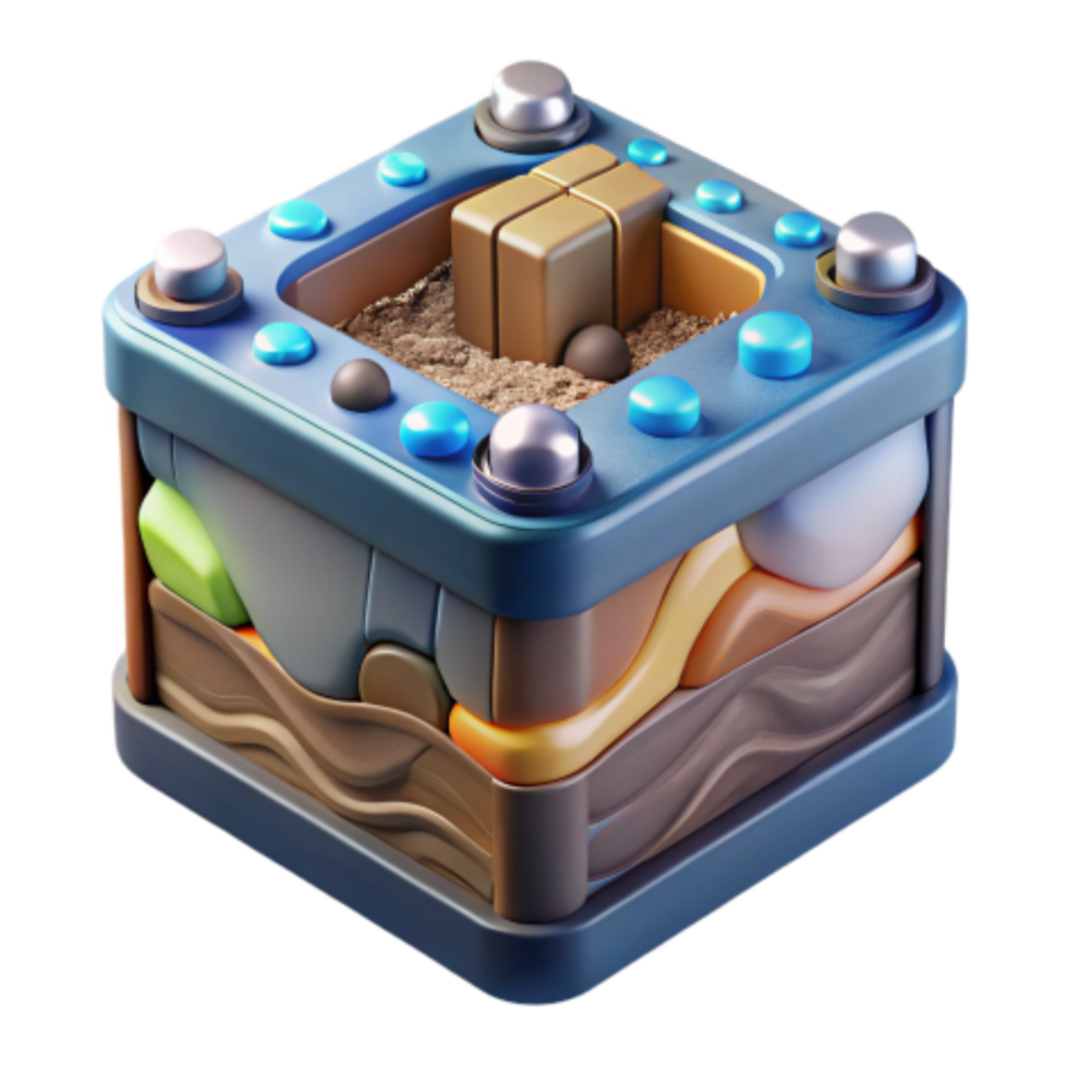 serene artistic Abstract Sandbox 3D Render of Layered Colorful Cube detailed png