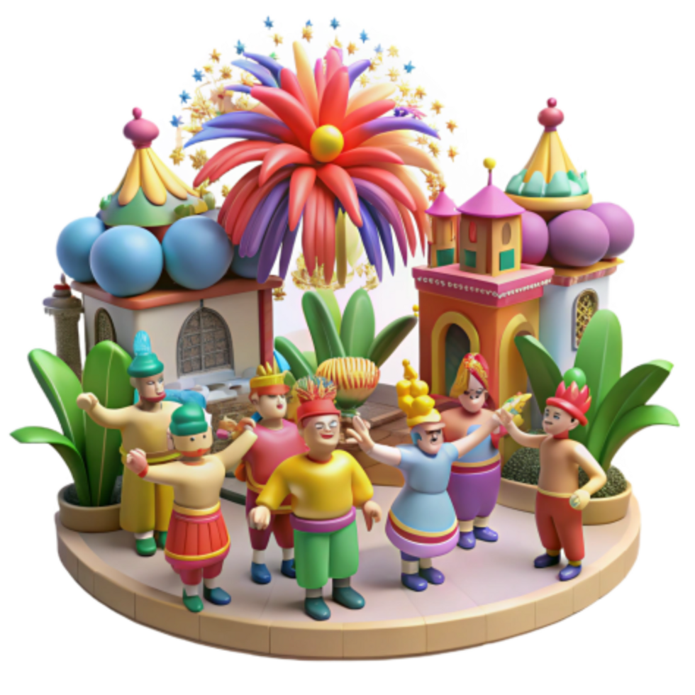 extraordinary classic Vibrant Festival Scene 3D Render of Festive Celebration authentic png