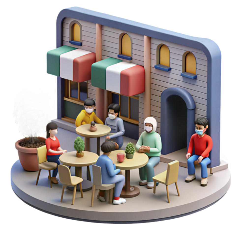 stunning minimalist Social Distancing at Outdoor Cafe 3D Render exclusive png