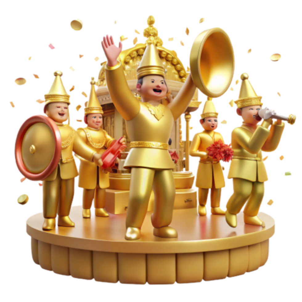 vibrant artistic Golden Celebration Festive Musical Procession detailed png