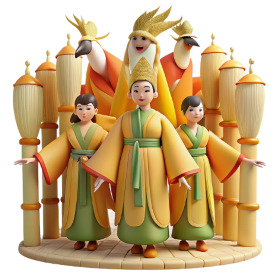 beautiful minimalist Asian-Inspired 3D Render of Figures in Traditional Clothing authentic png