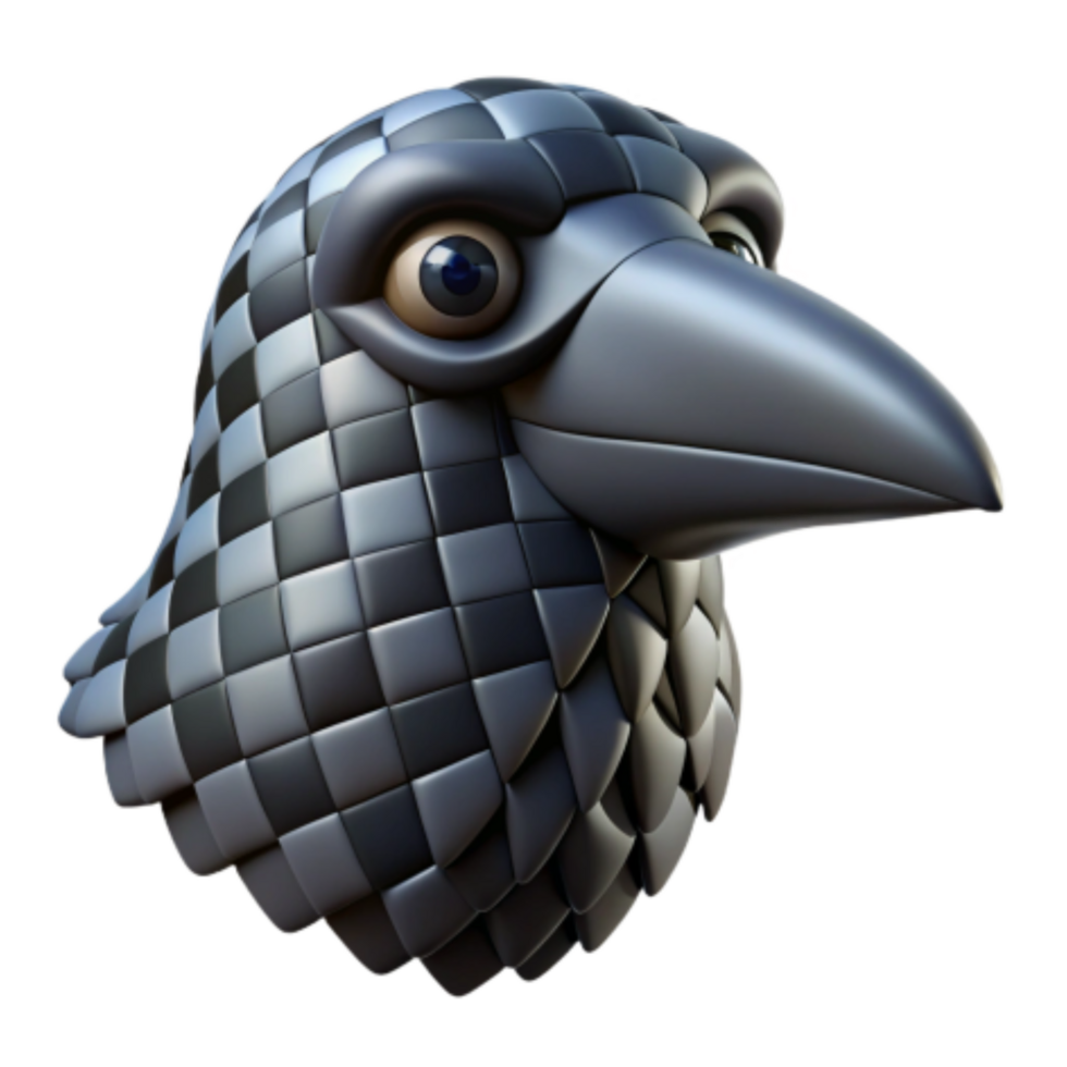 impressive abstract Geometric Raven 3D Model of a Bird with Checkered Pattern detailed png