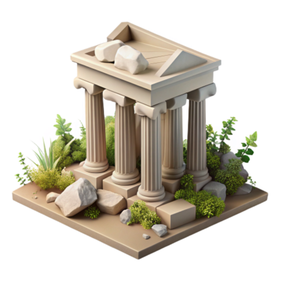 magnificent rustic Ruined Temple, Overgrown with Plants, 3D Render authentic png