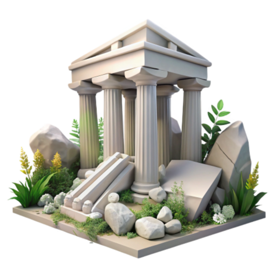 impressive creative Ancient Temple Ruins Overgrown Stone Columns and Flora authentic png