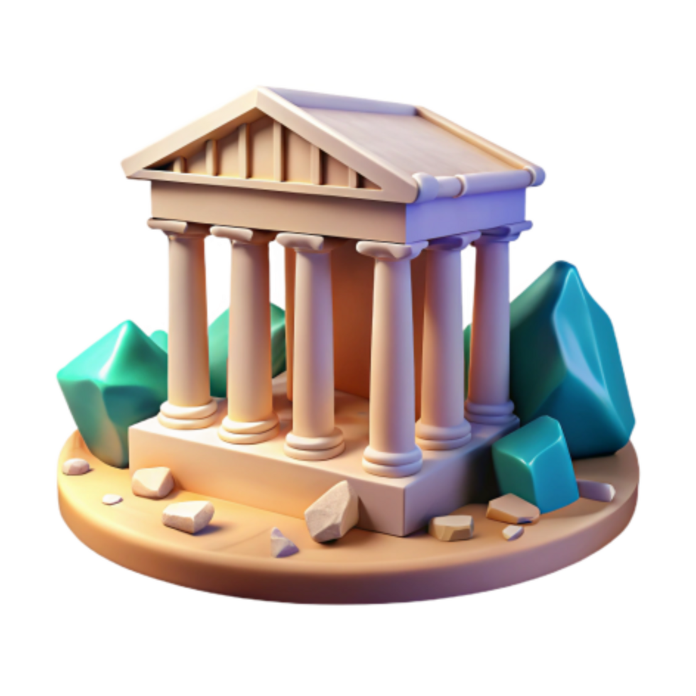 serene creative Ancient Temple 3D Model Greek Architecture, Columns, Ruins high quality png