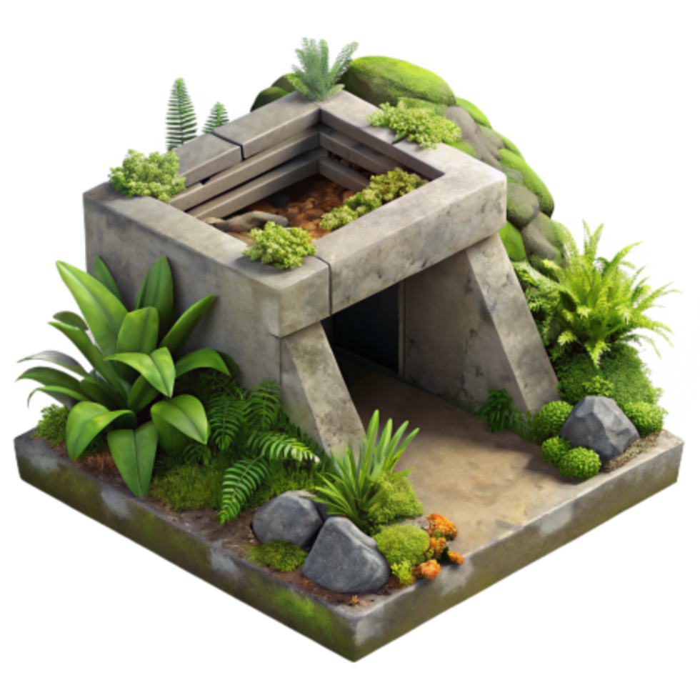 magnificent artistic Hidden Jungle Entrance Stone Structure with Lush Foliage high quality png