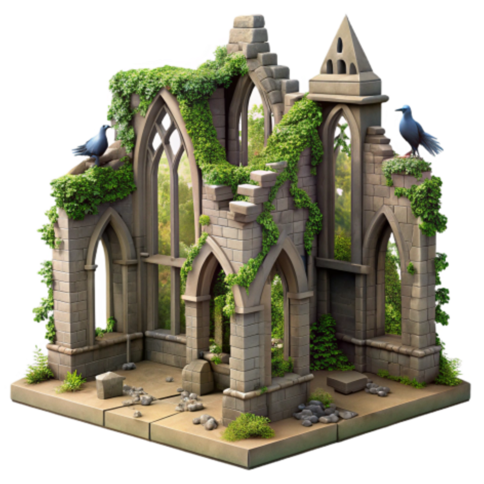 wonderful vintage Overgrown Ruins A 3D Model of Ancient Stone Architecture 4K png