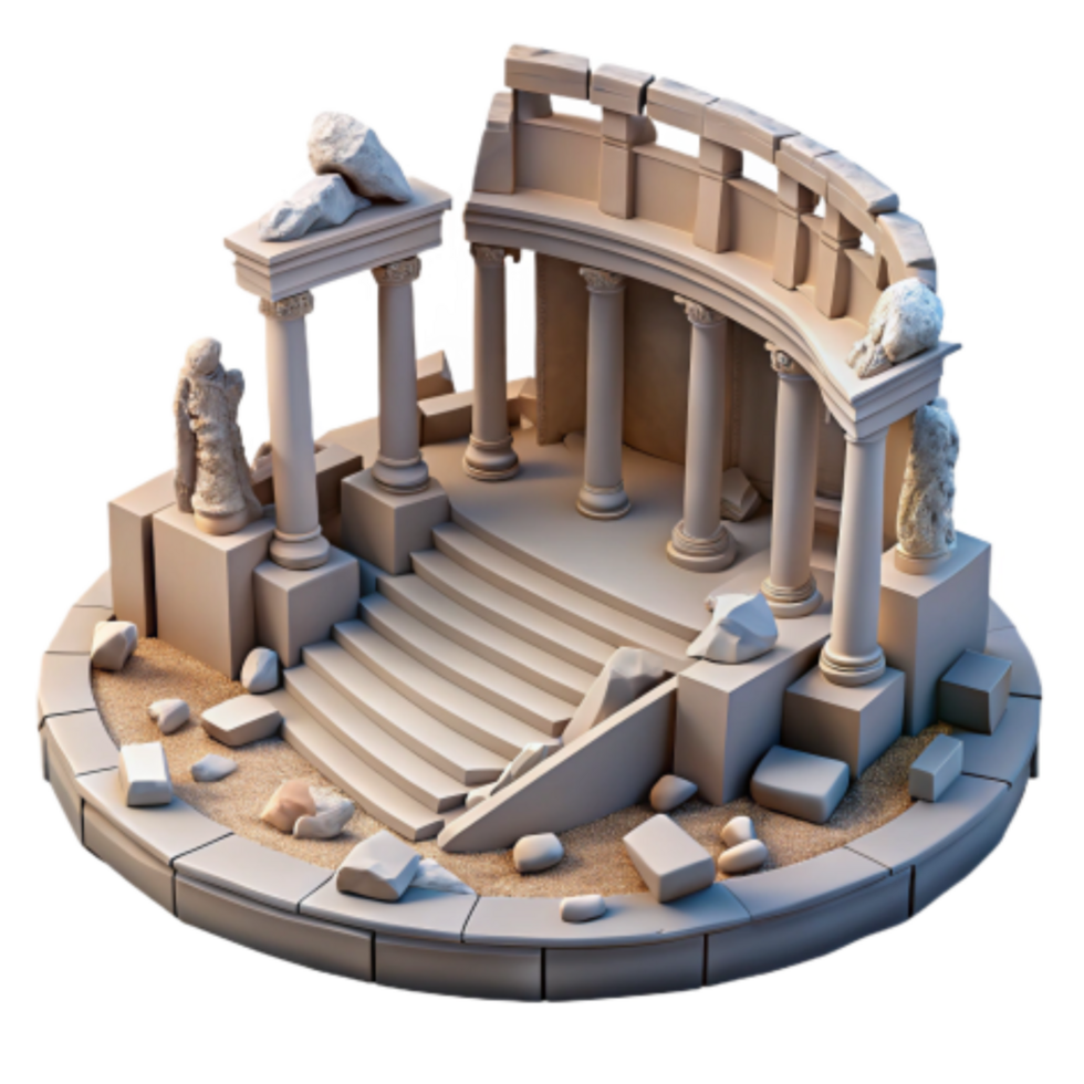 serene abstract Ruined Temple 3D Model Ancient Architecture, Stone Columns, and Steps 4K png