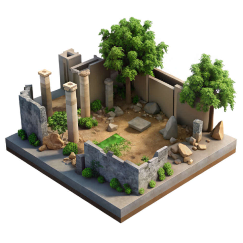 wonderful abstract Ancient Ruins 3D Model of Stone Columns, Walls, and Vegetation exclusive png