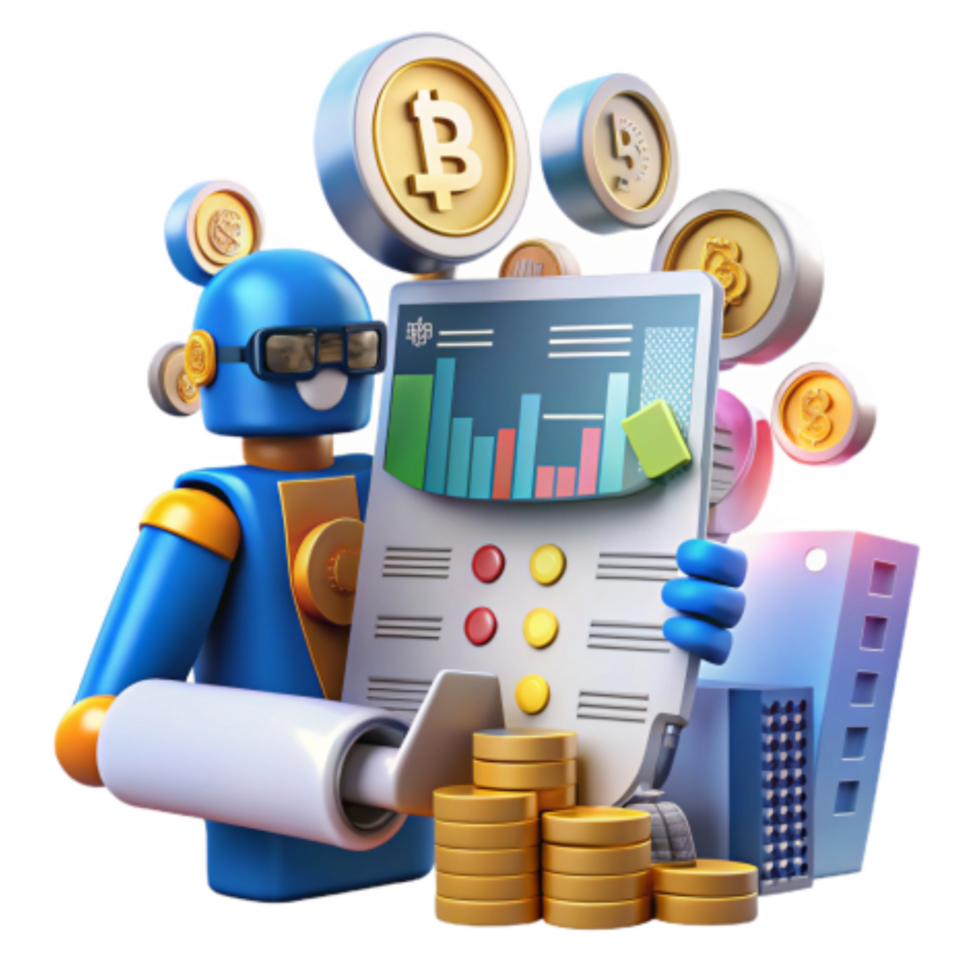 serene artistic Cryptocurrency Automated Trading AI Robot Financial Dashboard high quality png