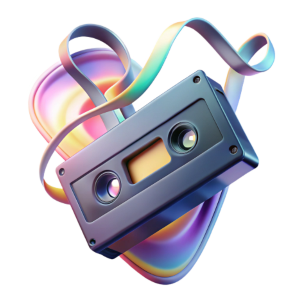 beautiful vintage Audio Cassette Tape with Speaker and Ribbon 4K png