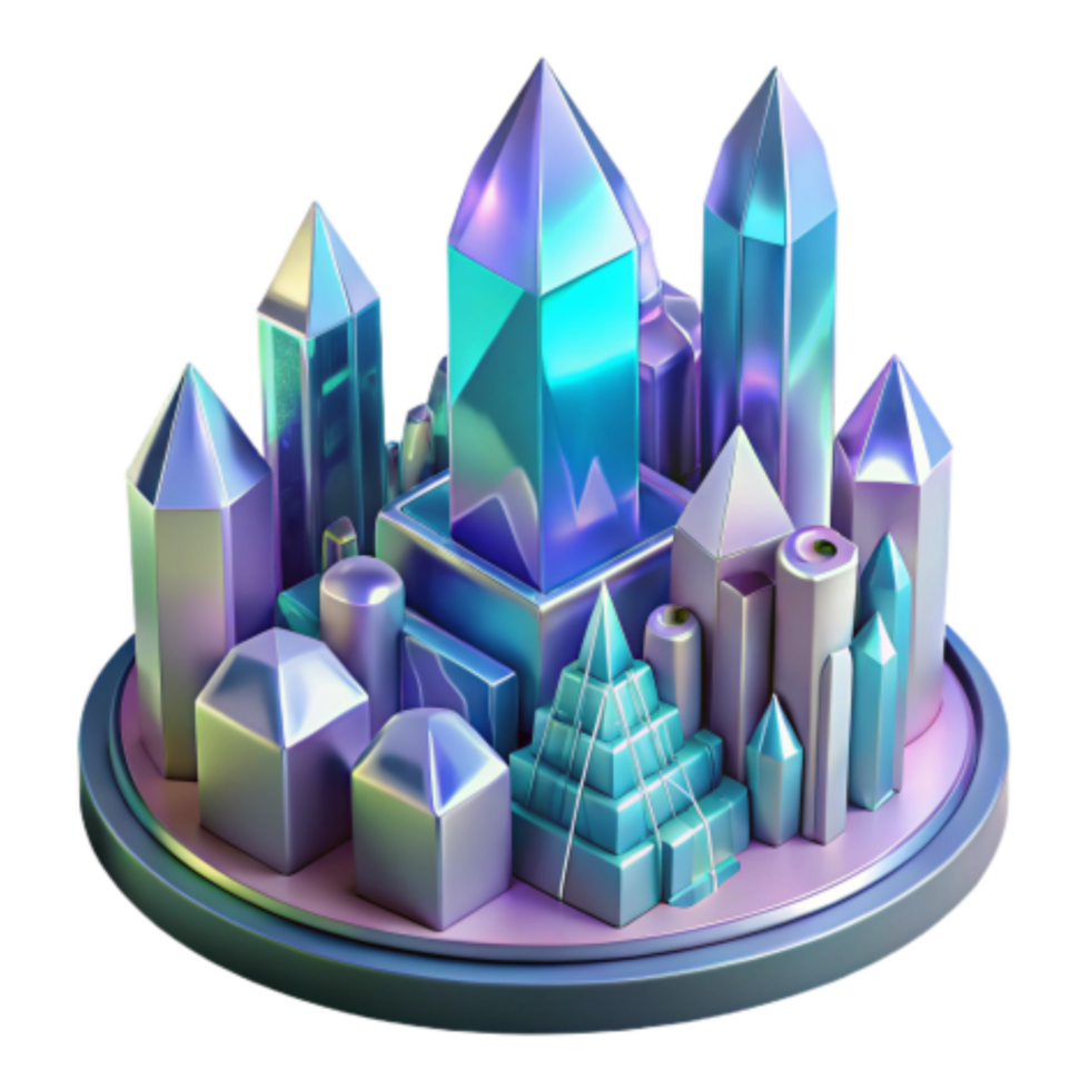 stunning rustic Iridescent Crystal Cityscape 3D Render professional png