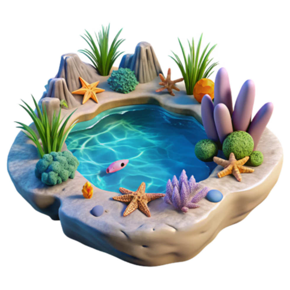 serene abstract Miniature Ocean Scene Aquatic Life Coral Reef Diorama professional png