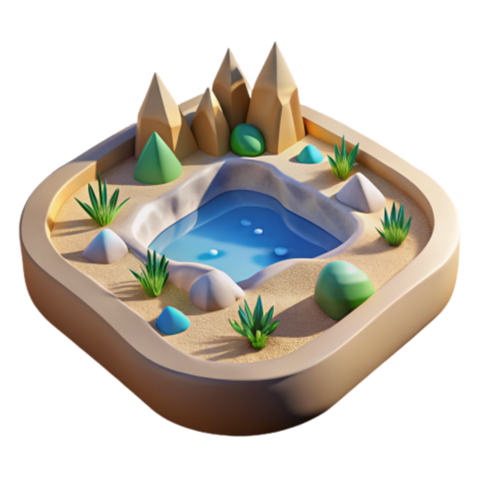 impressive minimalist Serene Oasis 3D Render of Miniature Landscape high resolution png