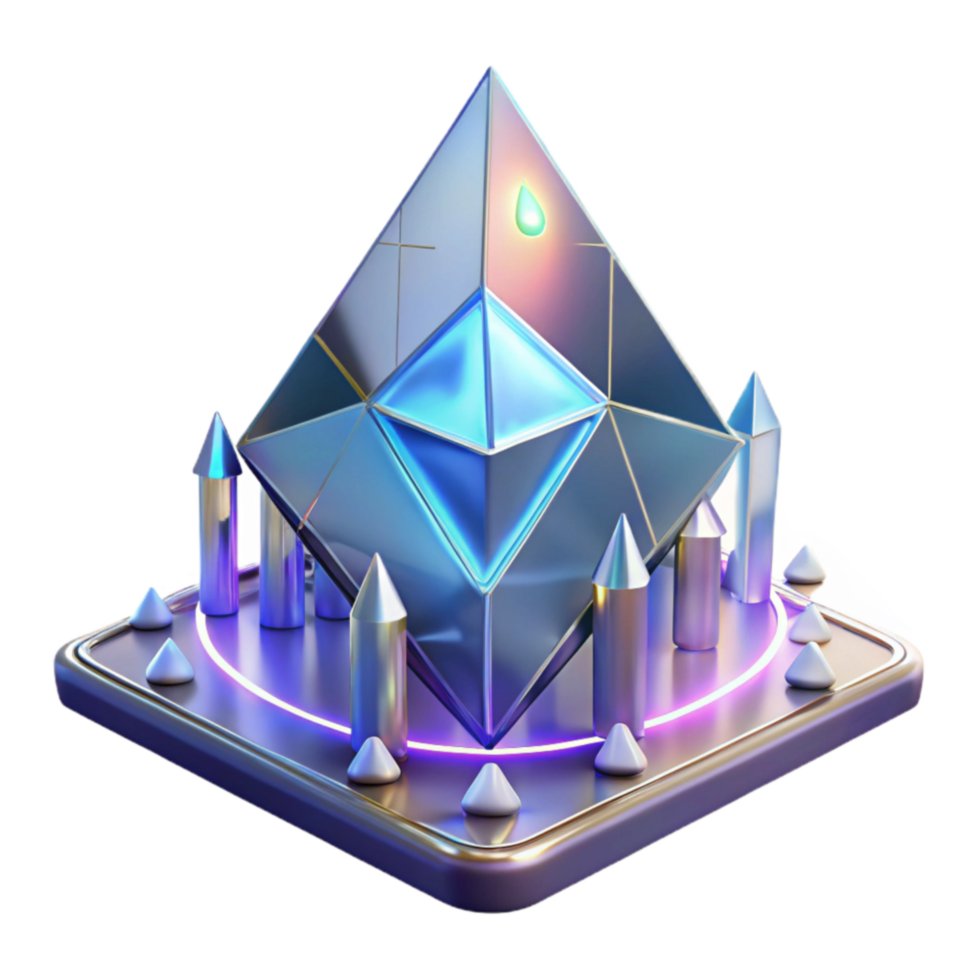 dramatic abstract Crystalline Pyramid with Neon Glow 3D Render genuine png