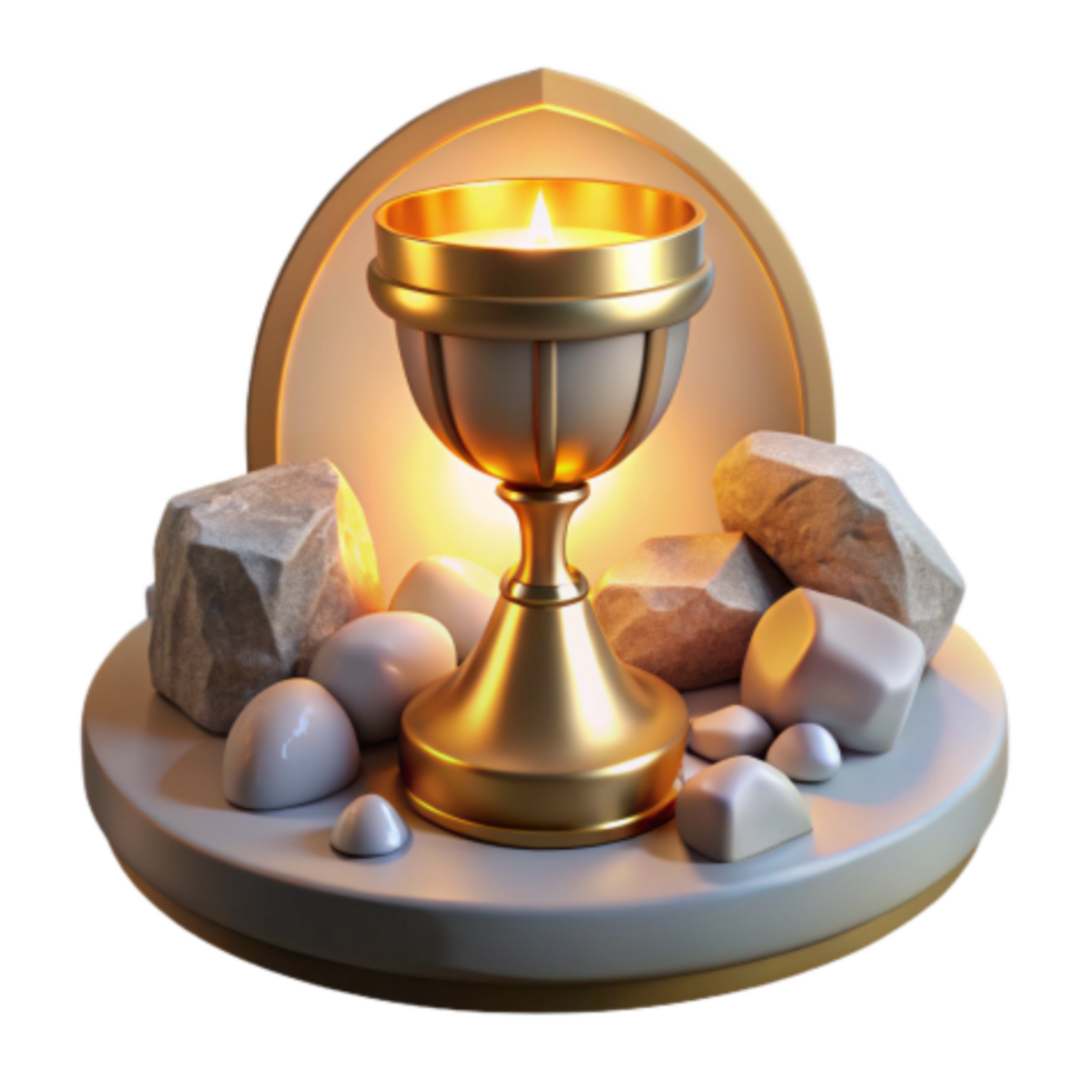 serene creative Golden Chalice with Candlelight and Stones premium png