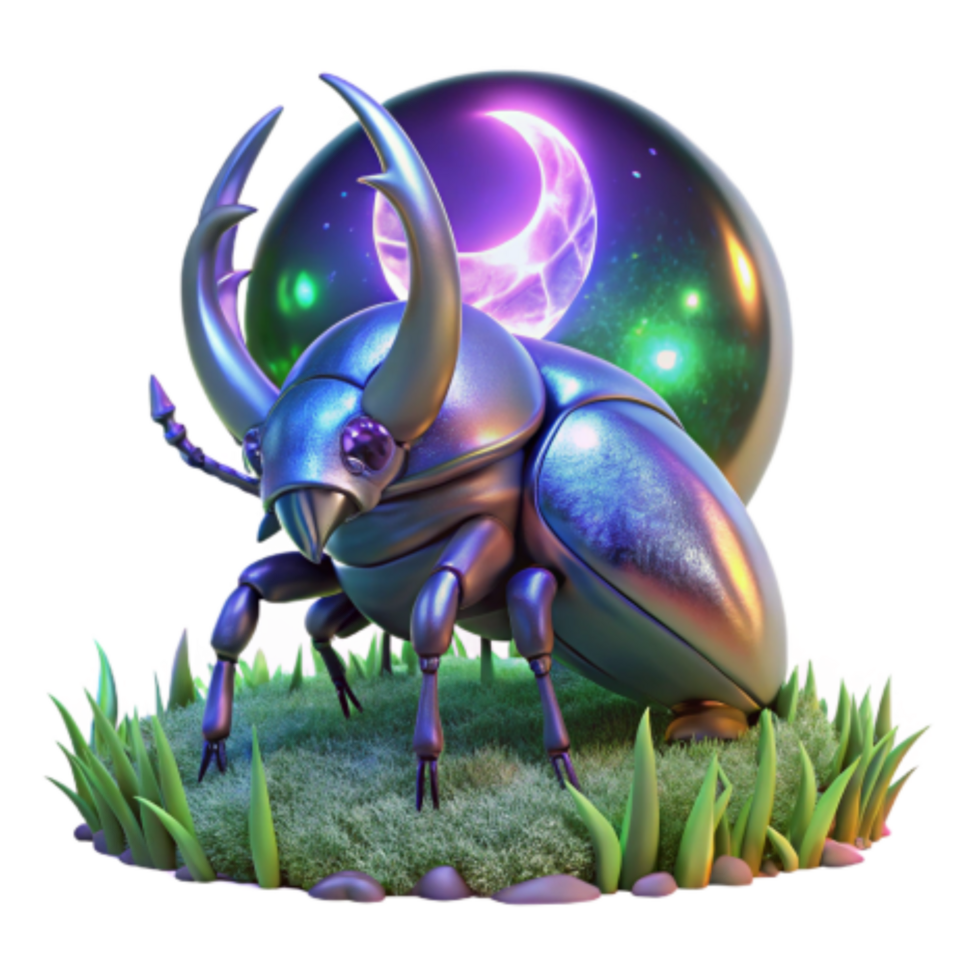 elegant vintage Cosmic Beetle Iridescent Insect in Crescent Moon Night high quality png