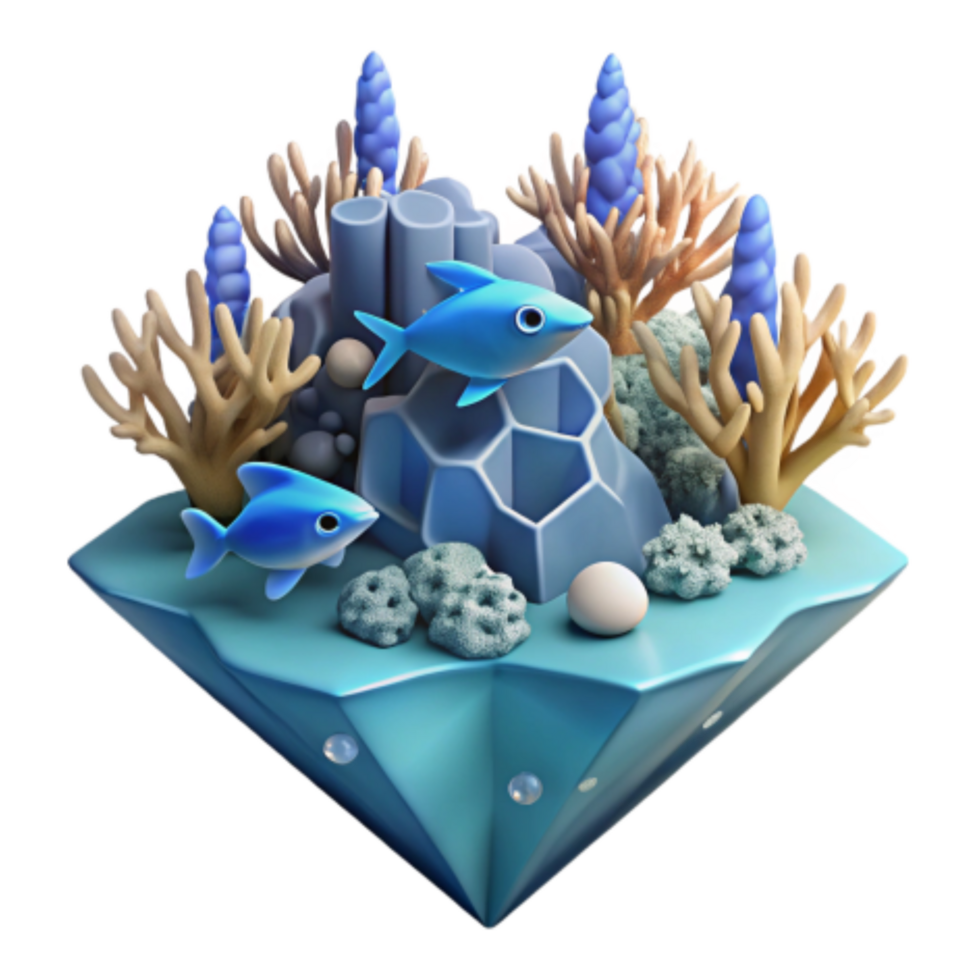 impressive vintage Undersea Reef Ecosystem 3D Render of Coral, Fish, and Ocean Life premium png