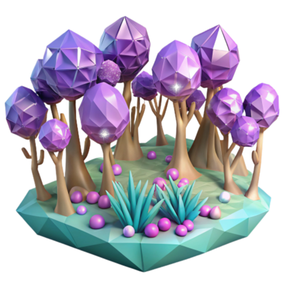 extraordinary rustic Low Poly Crystal Forest Scene authentic png