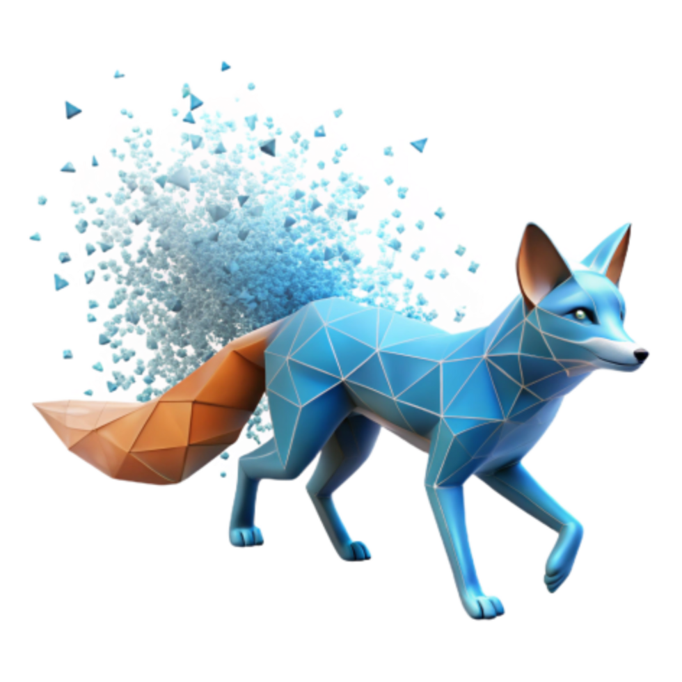 extraordinary rustic Low Poly Fox with Crystal Burst Tail 4K png
