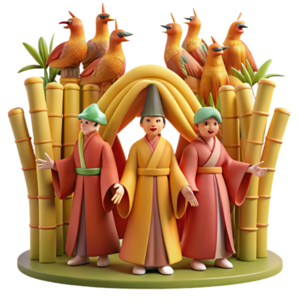 extraordinary rustic Asian Festival Bamboo, Birds, and Robes high quality png