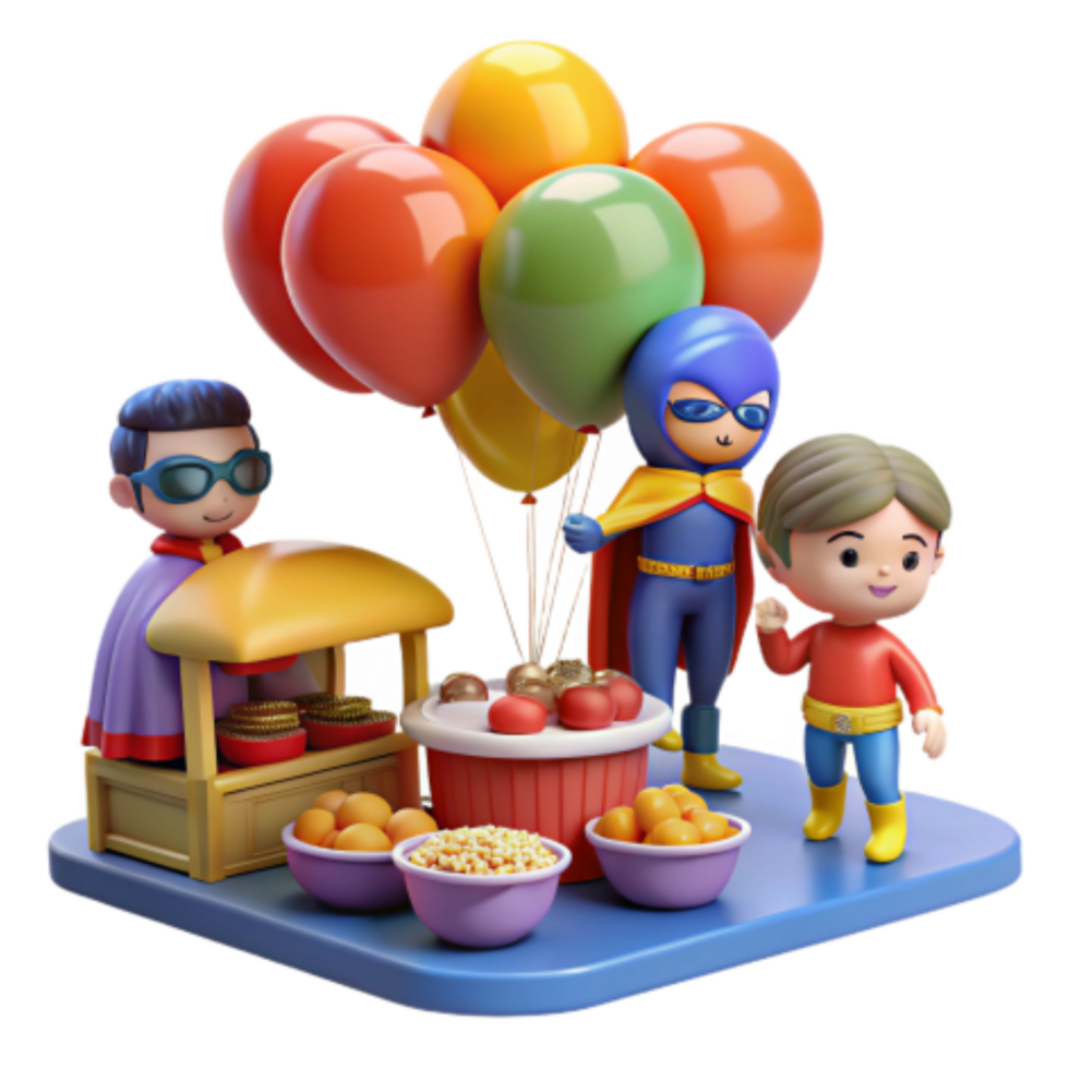 dramatic rustic Superhero Snacks A 3D Cartoon Celebration premium png