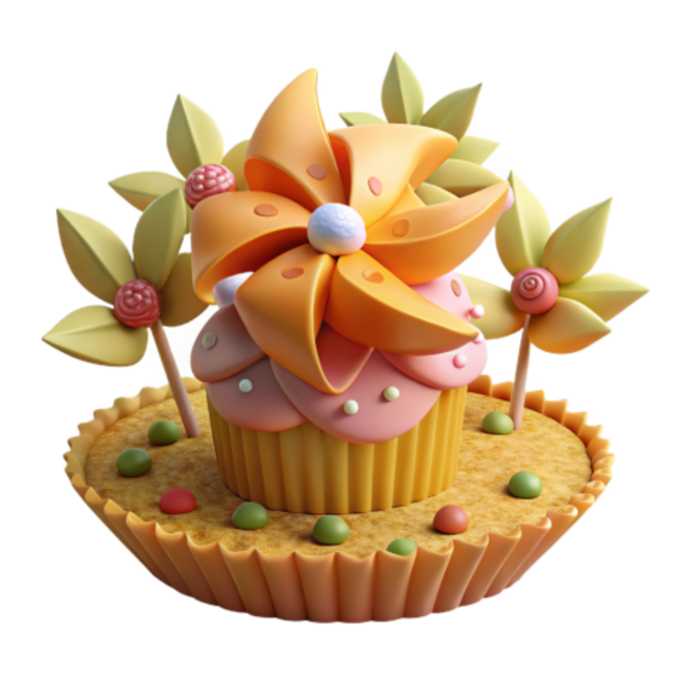 stunning artistic Whimsical Cupcake with Flower Decoration premium png