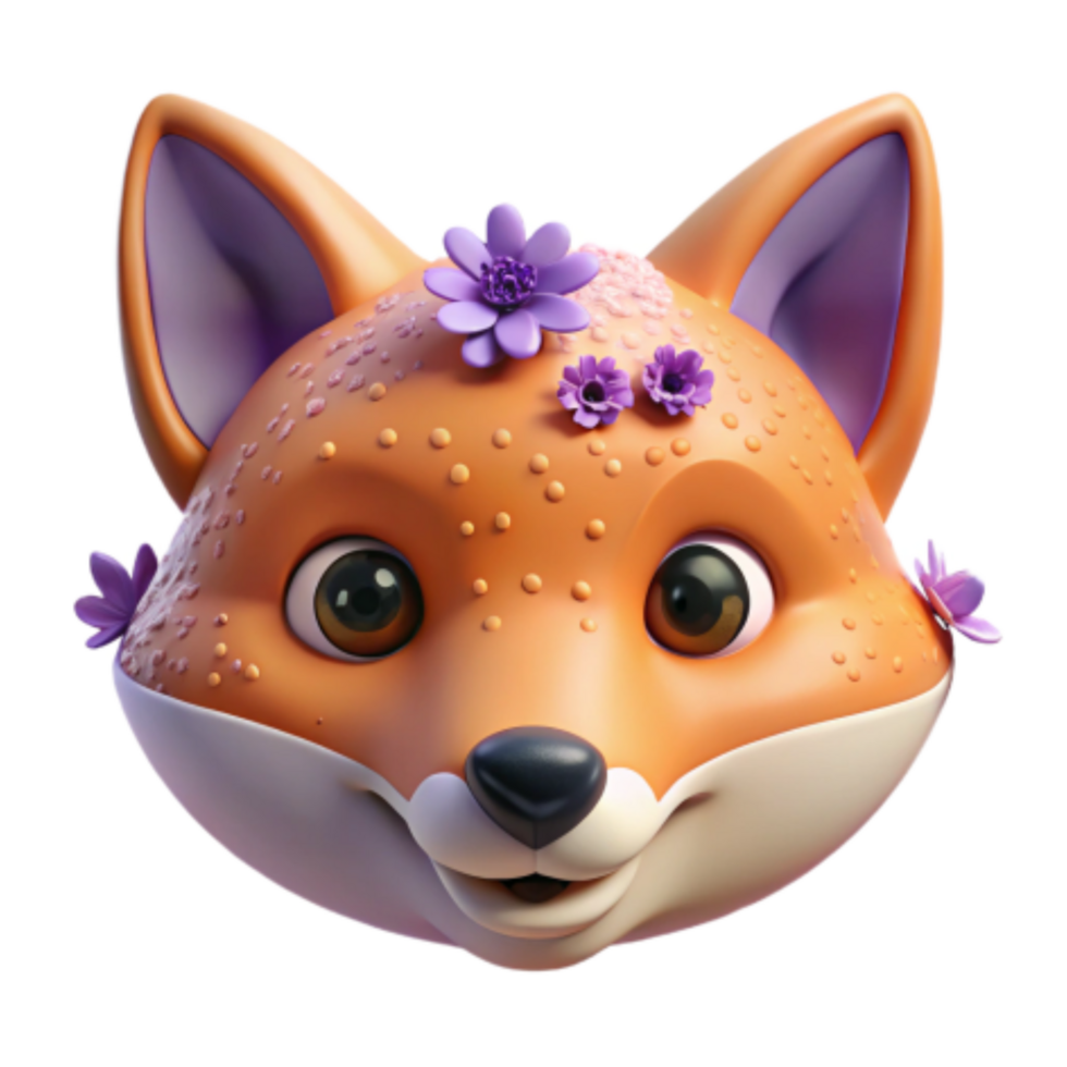 wonderful minimalist Adorable Fox with Flowers 3D Render genuine png