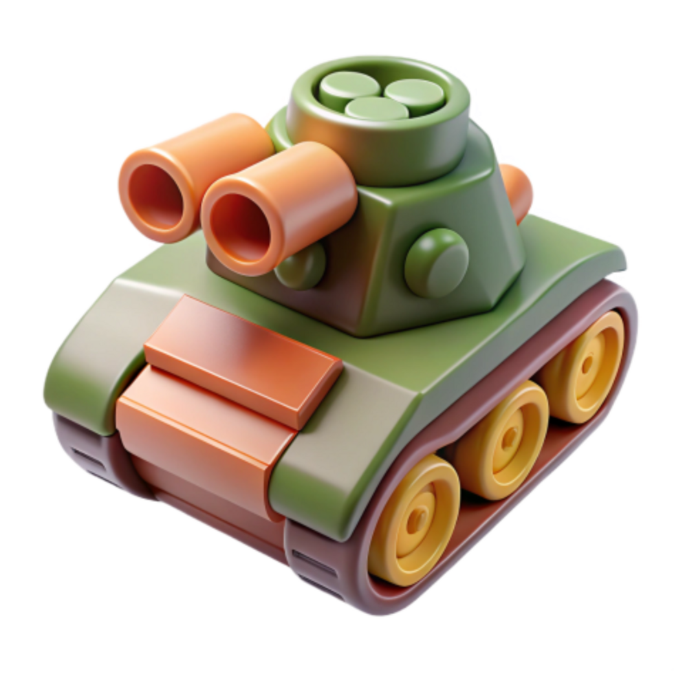 elegant rustic Cartoon Tank 3D Model Fun, Playful, Military Vehicle Render 4K png