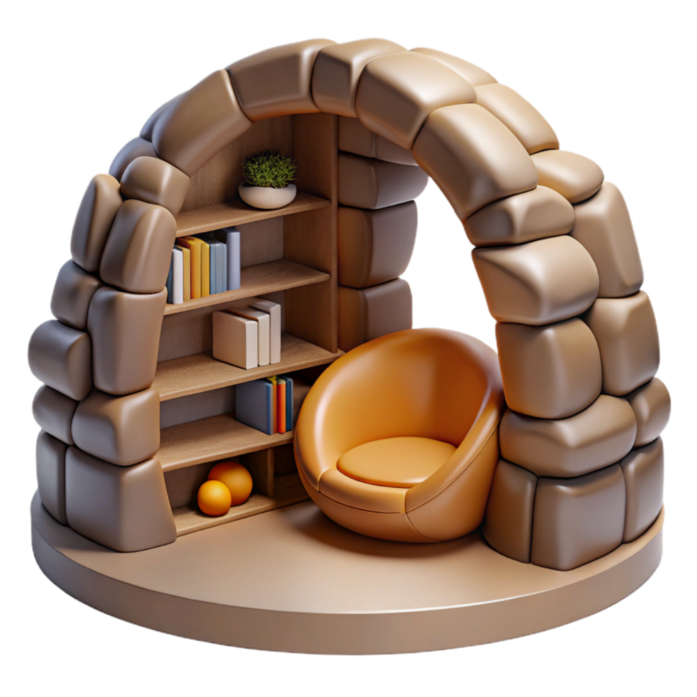 impressive classic Cozy Reading Nook Stone Arch, Bookshelf, Chair genuine png
