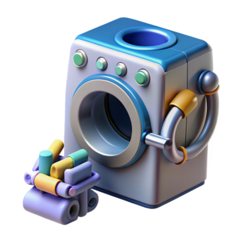 wonderful classic 3D Render of a Cartoon Washer and Laundry original png