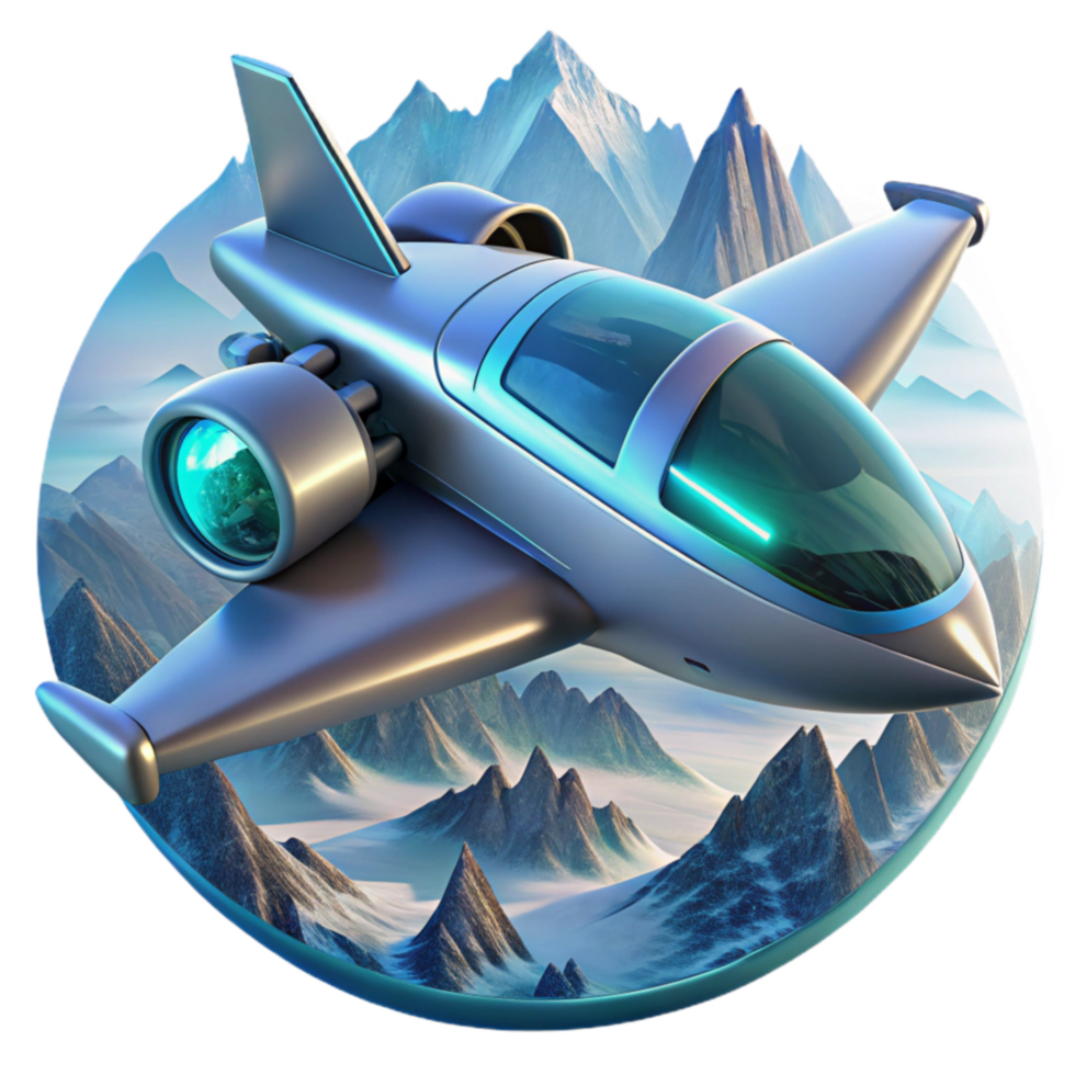 elegant modern Futuristic Aircraft Soaring Over Snowy Peaks exclusive png