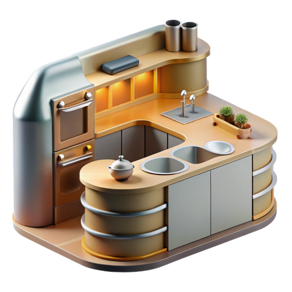 vibrant vintage Modern Compact Kitchen Design L-Shaped Layout with Island professional png