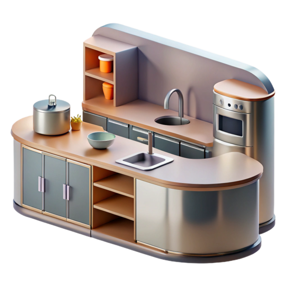 dramatic contemporary Modern Kitchen Island Design Curved Counter, Cabinets Appliances exclusive png