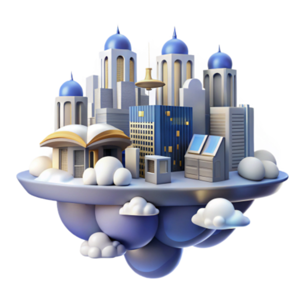 vibrant modern Floating City A 3D Architectural Model premium png