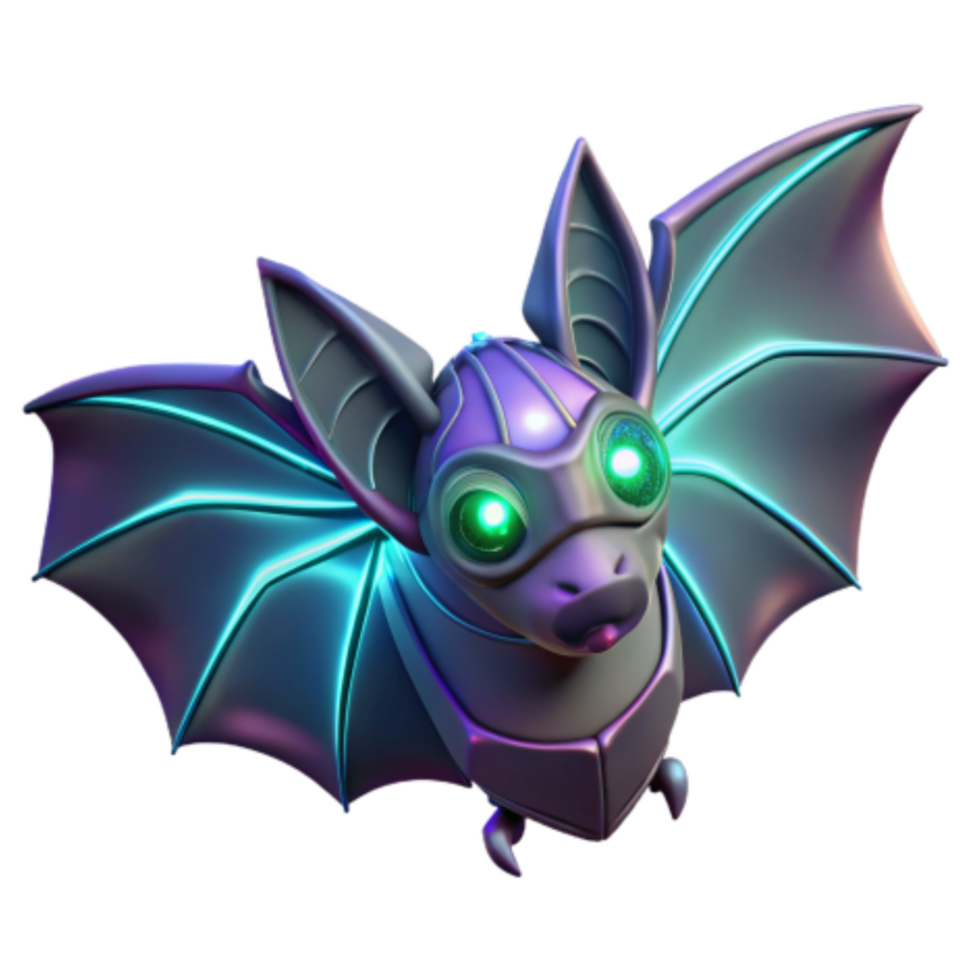 serene minimalist Cybernetic Bat 3D Render of Futuristic Creature premium png