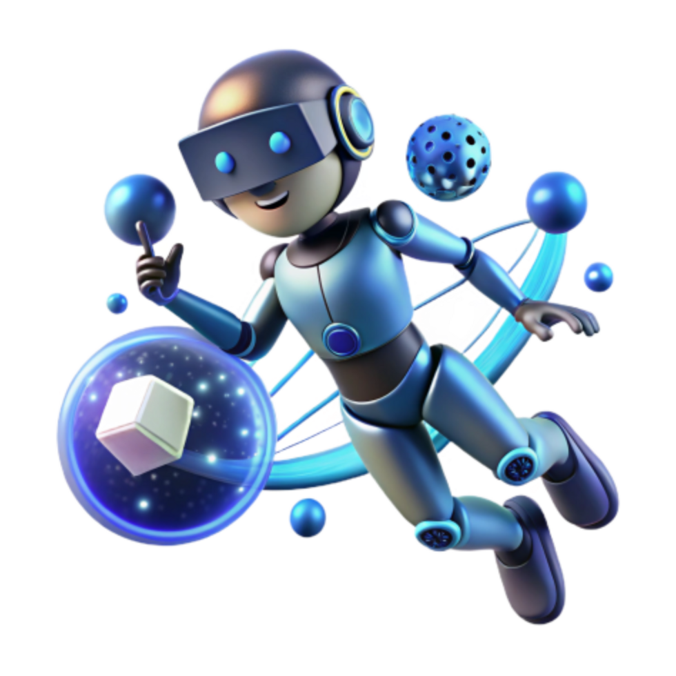 dramatic abstract Virtual Reality Robot in Space Exploring Metaverse Worlds detailed png